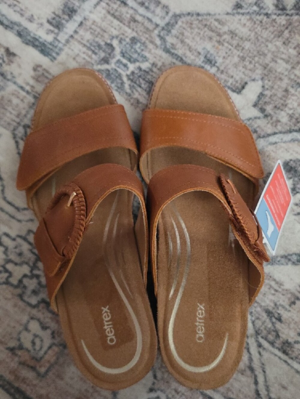 NWT Aetrex Women's Size 10 Brown Leather Slide Sandals with Decorative Buckle. - Picture 3 of 8